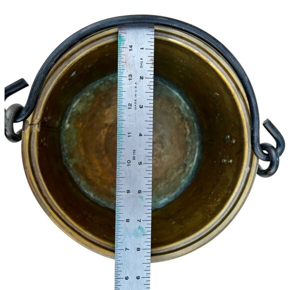 Brass Bucket Pot Planter Handmade Cast Iron Handle - Picture 6 of 13